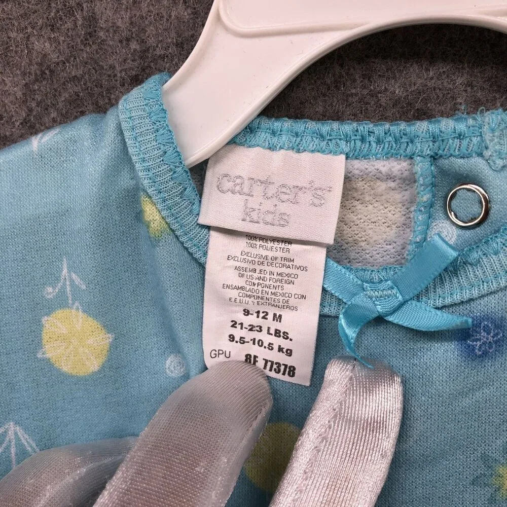 Vintage Carter's Baby 9-12M Footed One‎ Piece Blue Floral Detachable Jumpsuit